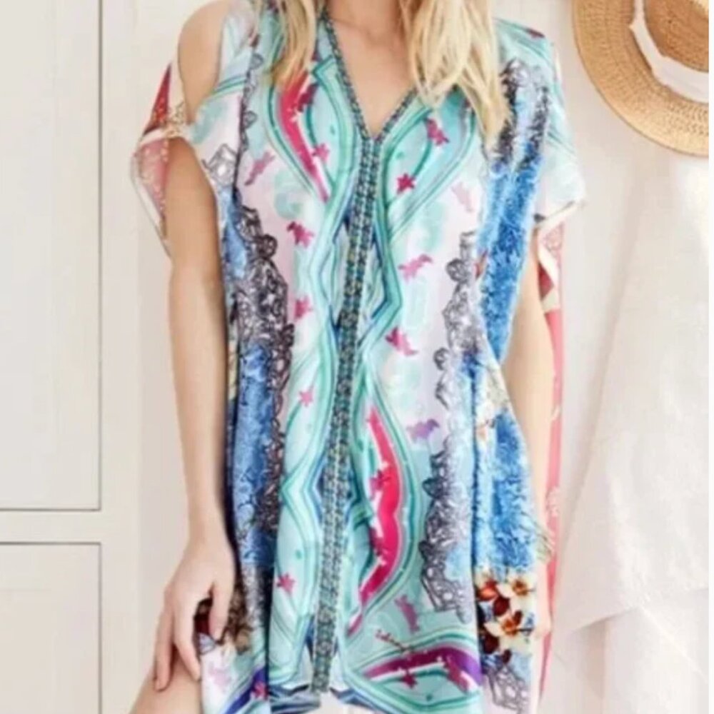Johnny Was Leon pure SILK print tasseled top - Picture 4 of 8